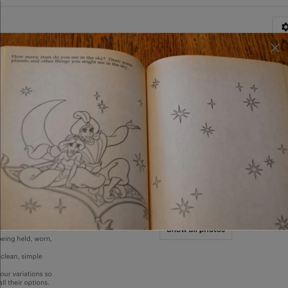 Disney Aladdin Big Coloring Activity Book 1992 Jasmine Jafar Vintage 90’s